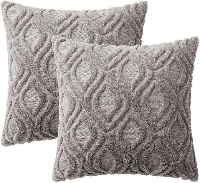 MIULEE Dark Grey Throw Pillow Covers 16x16 Inch, Soft Winter Plush Faux Wool - Image 6