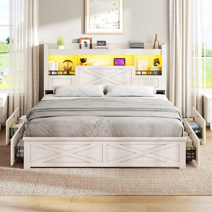 viagdo farmhouse queen bed frame with flip-down bookcase on a desk or shelf