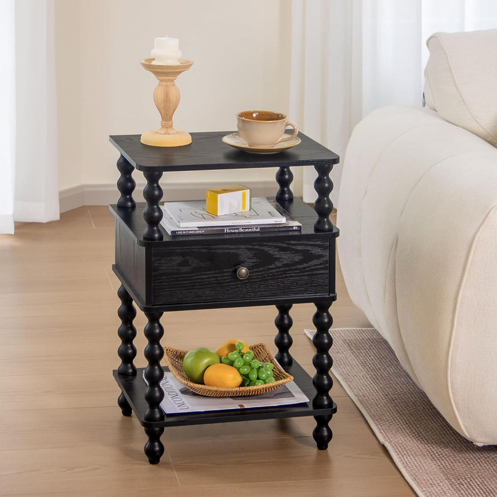 AWASEN Black Nightstand, Bed Side Table Bedroom with Drawer, End Table