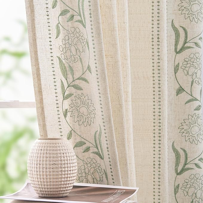 jinchan Winslow Linen Curtains for Bedroom 108 Inches Length Embroidered by JINCHAN