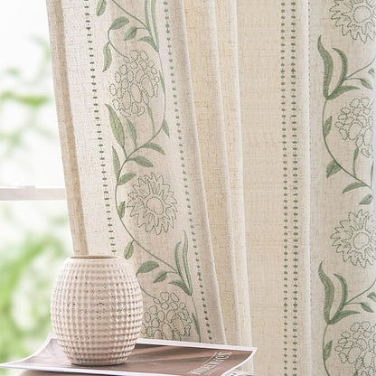 jinchan Winslow Linen Curtains for Bedroom 108 Inches Length Embroidered by JINCHAN