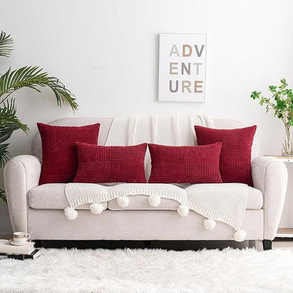 HWY 50 Burgundy Red Corduroy Patchwork Throw Pillow Covers 12x20 Inch Rectangle - Image 5