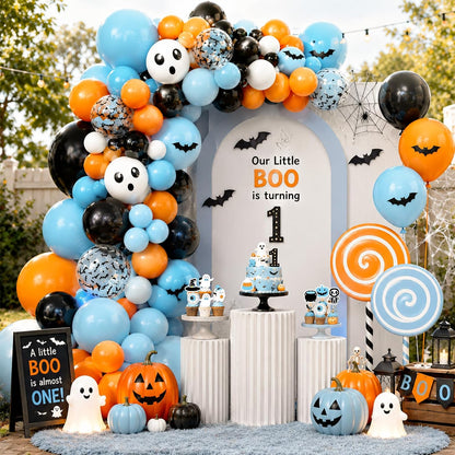 Spooky One Birthday Decorations Boy,123pcs Halloween 1st Birthday Party Decorations The Spooky One Banner Backdrop Tablecloth Cake Topper Balloon Arch for First birthday Halloween Decor