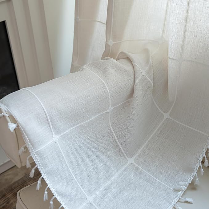 ColorBird White Window Curtains, 2 Panels 63 Inch Farmhouse Window Curtains - Image 7