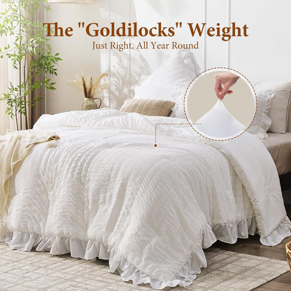jollyvogue white comforter full size, 3 pieces seersucker, close-up detail