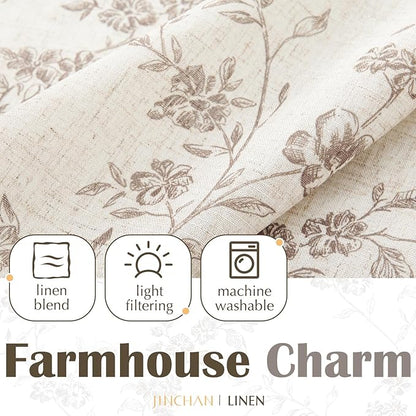 jinchan Floral Kitchen Curtains 36 Inch Linen Tier Curtains Farmhouse Cafe Half - Image 5