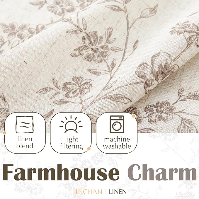 jinchan Floral Kitchen Curtains 24 Inch Linen Tier Curtains Farmhouse Cafe Half - Image 6