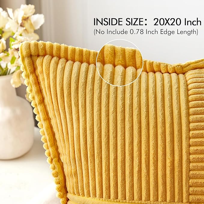 MIULEE Golden Yellow Corduroy Pillow Covers 20x20 Inch - Image 2