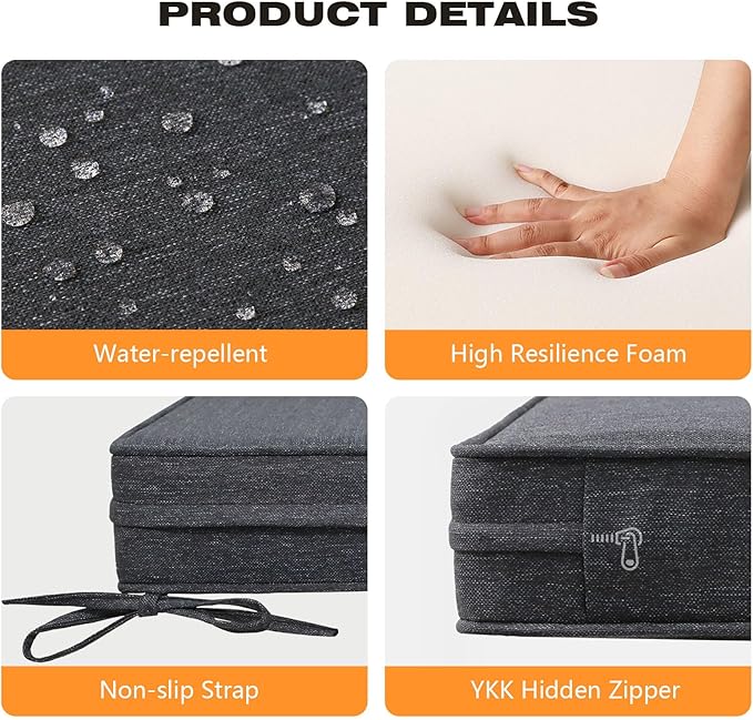 Square Corner Seat Cushions, Indoor Outdoor Water Repellent Universal Chair Pads - Image 4