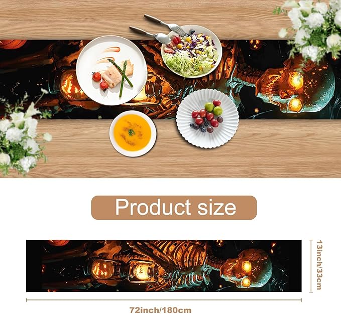 Elegant Skeleton Halloween Table Runner – 13x72 Inch Spooky Table Decor - Image 3
