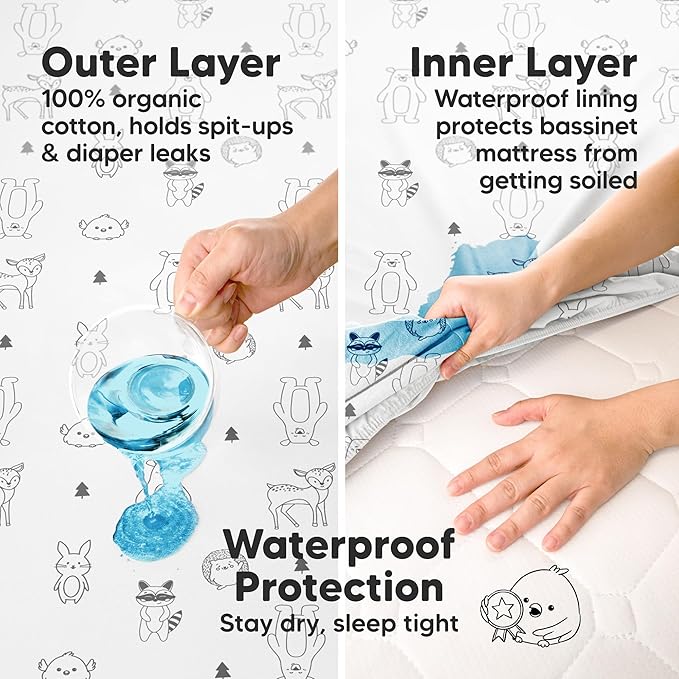 2-pk Waterproof Bassinet Sheets Girls, Cotton - Image 3