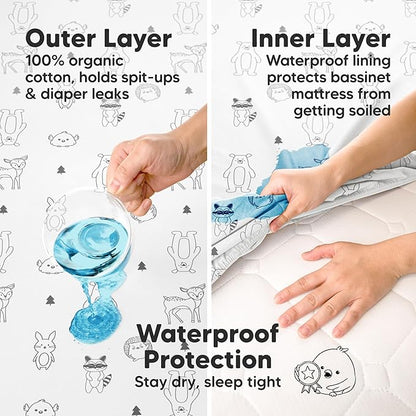 2-pk Waterproof Bassinet Sheets Girls, Cotton - Image 3