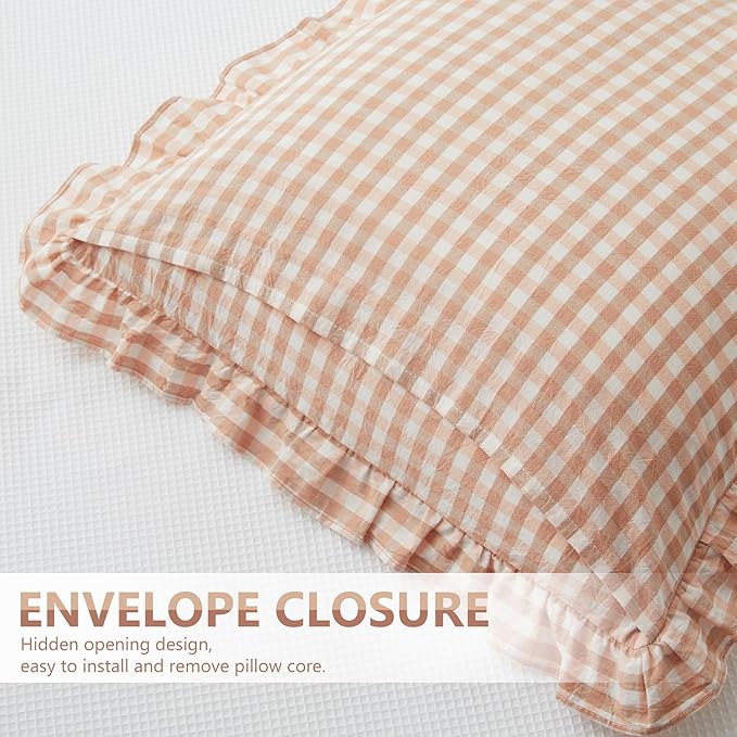 KKJIAF Ruffle Gingham Pillow Covers 26 x 26 Inches, Cotton Plaid Throw Pillow - Image 5