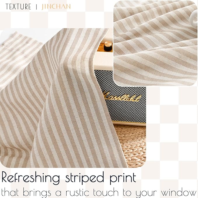 jinchan Linen Striped Valance for Windows 16 Inch Blackout Drapes for Small - Image 9