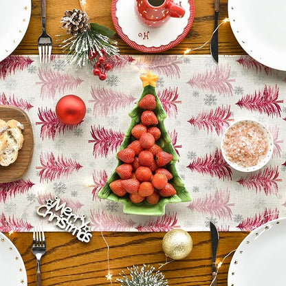 Artoid Mode Xmas Trees Snowflake Christmas Table Runner, Seasonal Winter Pink - Image 4