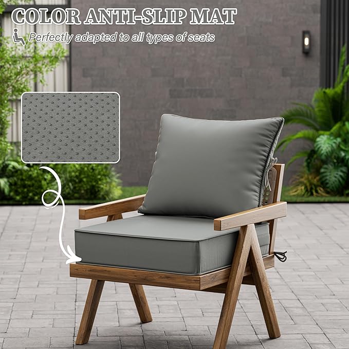 Outdoor Seat Cushion Set 19 L × 19 W × 4 H Inch Waterproof & Fade Resistant - Image 6