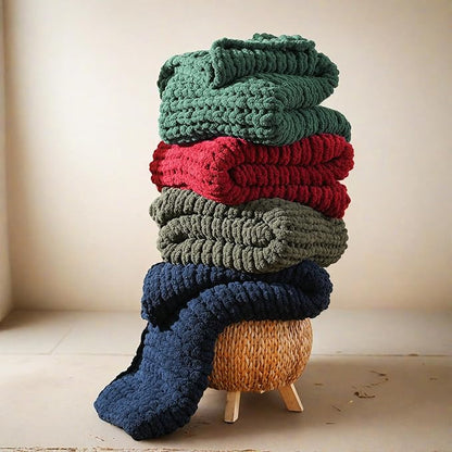 Battilo Dark Green Chunky Knit Throw Blanket, Soft and Thick Chirstmas Green - Image 4