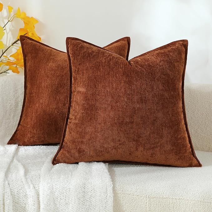 Stellhome Soft Decorative Chenille Pillow Covers 18x18 Inch Natural Mocha Brown by Stellhome