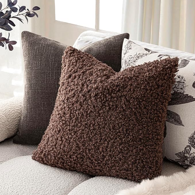 Foindtower 2 Pieces 26x26 Inch Red Brown, Faux Fur Throw Pillow Cover Accent - Image 5