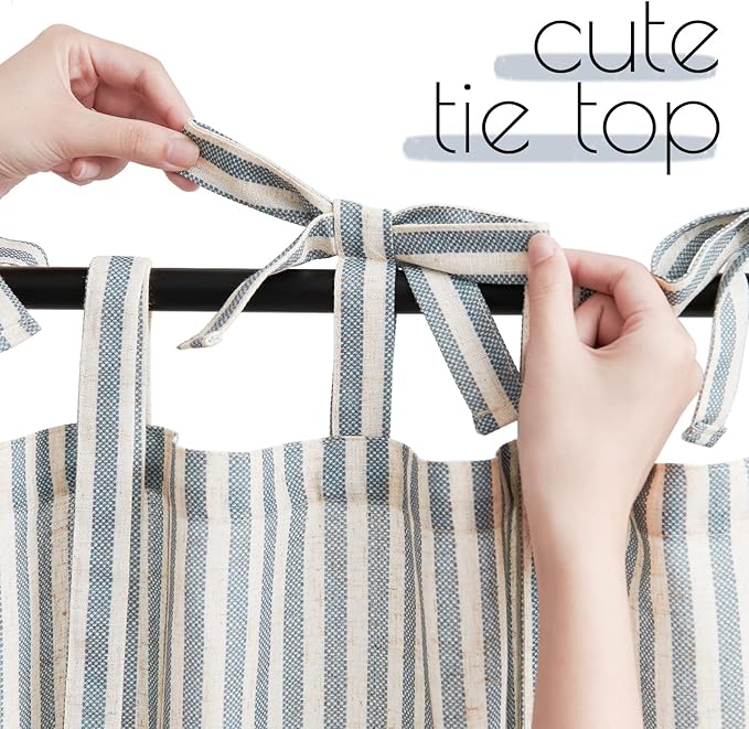 jinchan Tie Top Linen Kitchen Curtains 24 Inches Striped Tier Curtains - Image 2