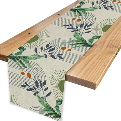 Mid Century Modern Table Runner, Abstract Green Leaves Tropical Plants Palm - Image 4