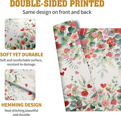 Valentines Eucalyptus Leave Placemats Set of 4, 12x18 Inch Valentine Heart Rose - Image 6