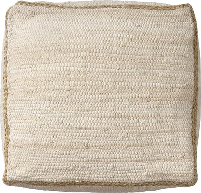 LR Home Birch/Silver Bordered Hand-Loomed Cotton Blend Cube Pouf - Image 6