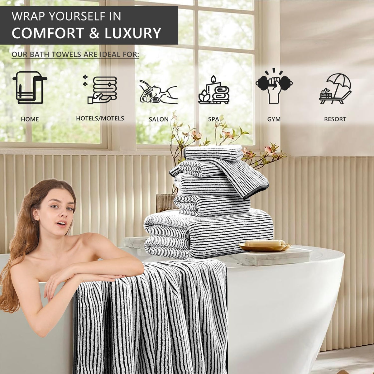 4 piece bath towel set 35"x70"oversized bath towel, front angle view