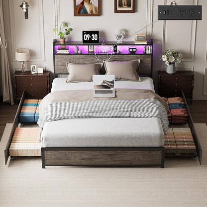 vingli king bed frame with 4 storage drawers, main product view