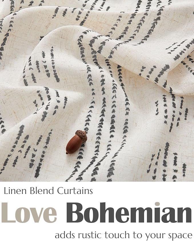 jinchan Boho Kitchen Curtains Linen Cafe Tier Curtains 24 Inch Bohemian - Image 3