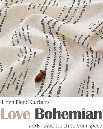 jinchan Boho Kitchen Curtains Linen Cafe Tier Curtains 54 Inch Bohemian - Image 3