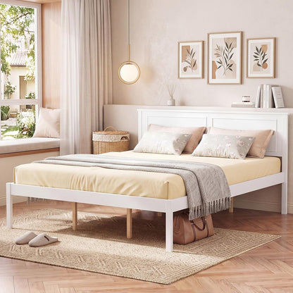 komfott queen size bed frame, farmhouse wooden platform, view 9