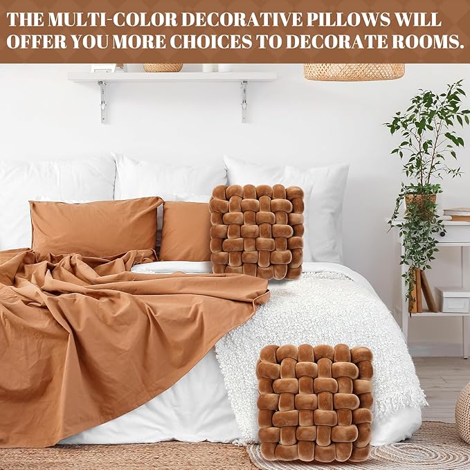 Wenqik 2 Pcs Knot Pillows Square Knotted Plush Throws Soft Accent Pillows - Image 6