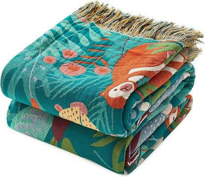 MSGKV Throw Blanket for Bed Cotton Animals Twin Size Couch Blanket 60"x80" by MSGKVHomeTextiles
