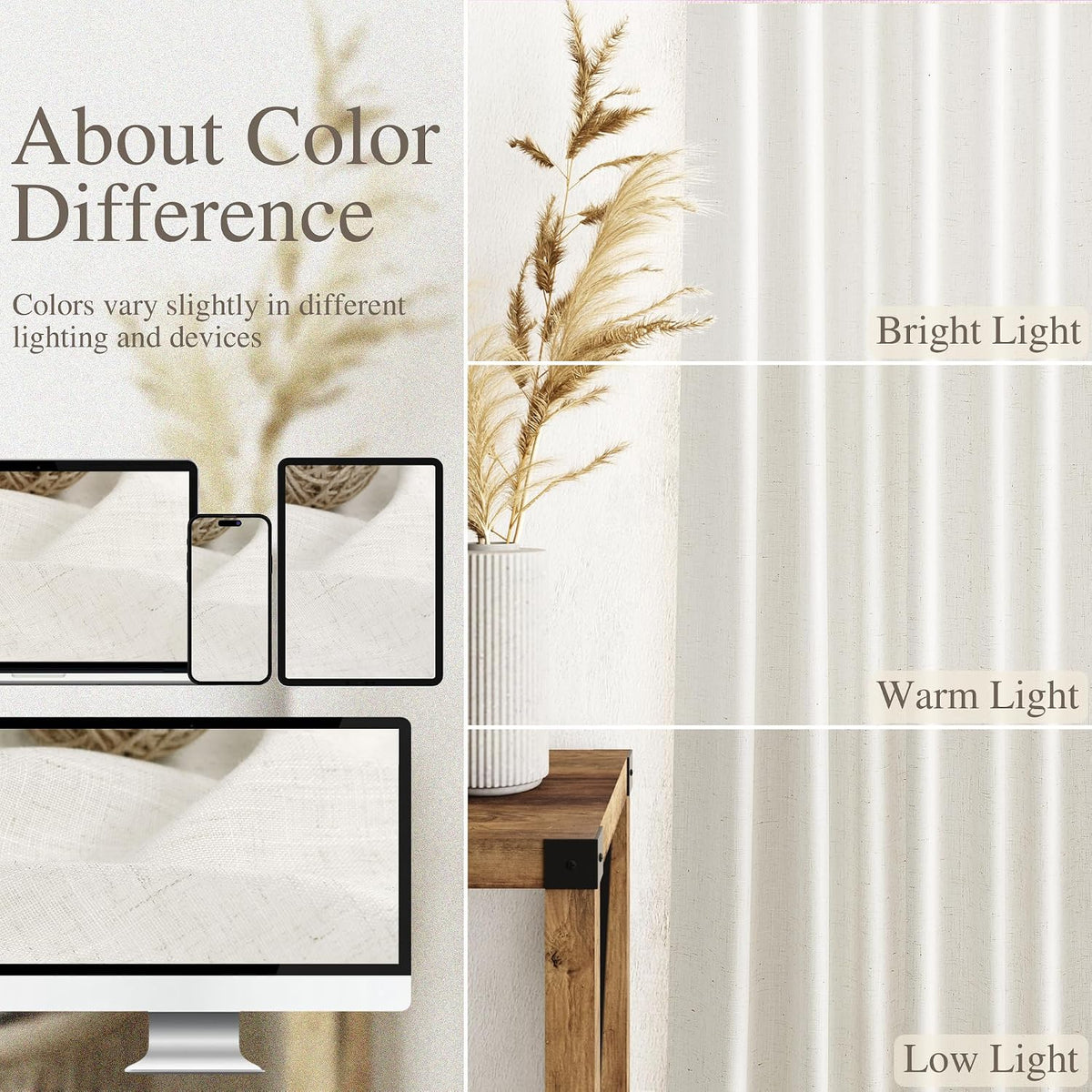 nanspring beige white linen curtains 96 inches long, close-up detail