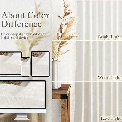 Extra Long Beige White Linen Curtains 120 Inch - Image 3