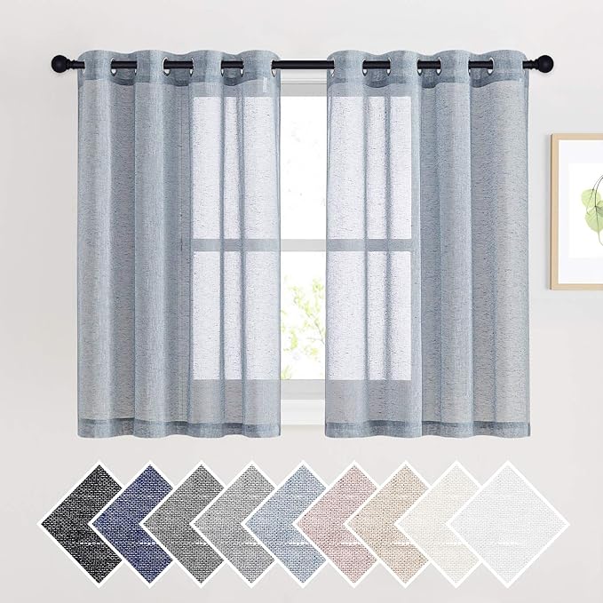 NICETOWN Linen Blend Semi Sheer Window Curtains W52 x L45, Sea Mist by NICETOWN