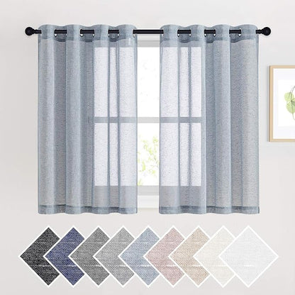 NICETOWN Linen Blend Semi Sheer Window Curtains W52 x L45, Sea Mist by NICETOWN