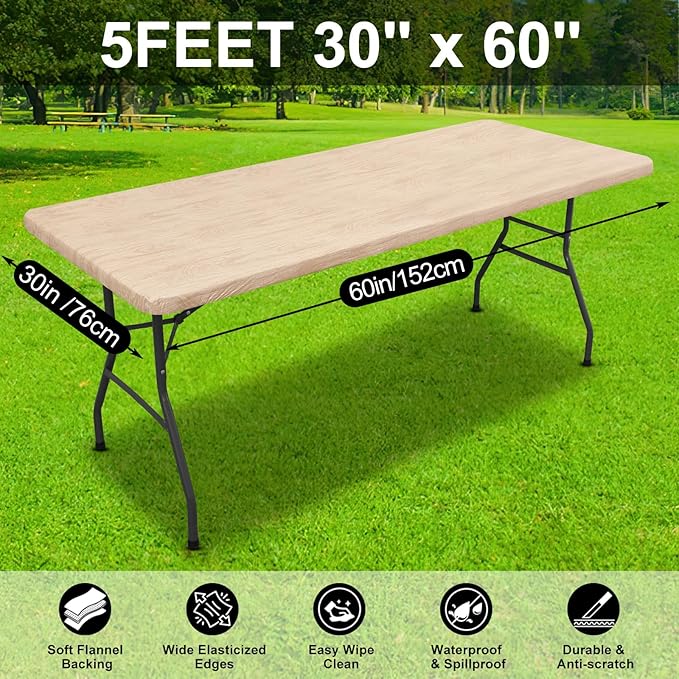 Smiry Rectangle Picnic Tablecloth, Waterproof Elastic Fitted Table Covers - Image 6