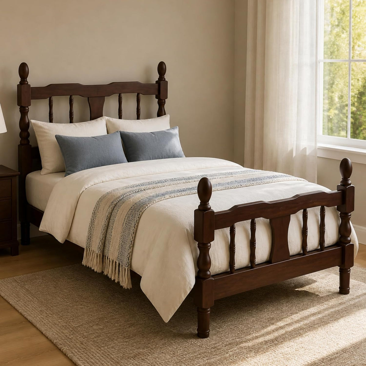 bellemave twin vintage wood spindle post bed,wooden platform, main product view