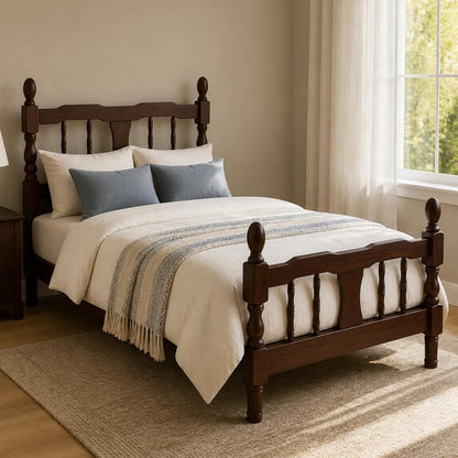 bellemave twin vintage wood spindle post bed,wooden platform, main product view