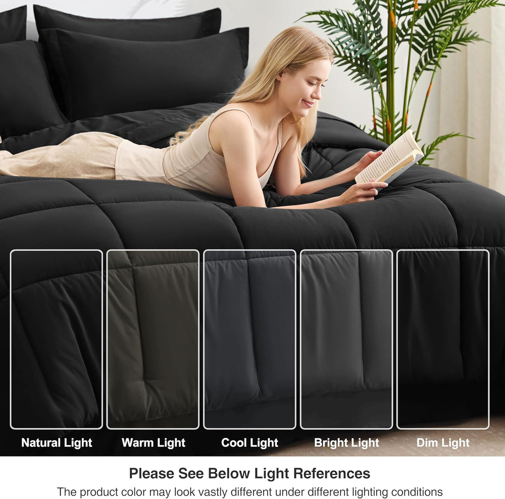 Love's cabin Full Comforter Set, 7 Pieces Bed in a Bag, Black