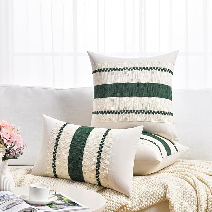 Fancy Homi Set of 2 Dark Green Boho Decorative Throw Pillow Covers 18x18 Inch - Image 6