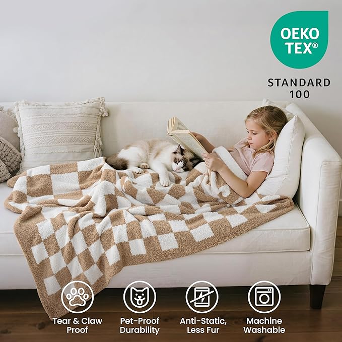 Joiedomi Twin Blanket for Couch Bed, Checkered Knitted Blankets Gifts for Women - Image 3