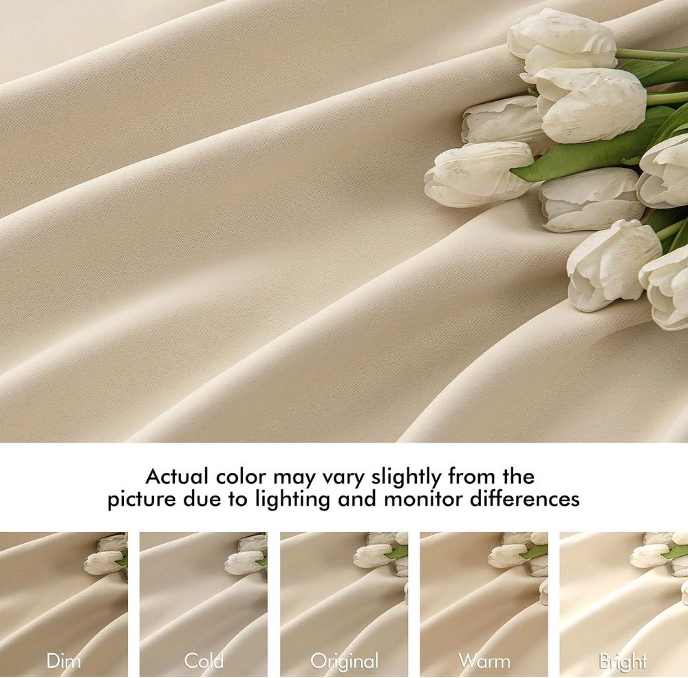 MIULEE Cream Beige Back Tab Blackout Curtains 52x96 Inch Long 2 Panels Set