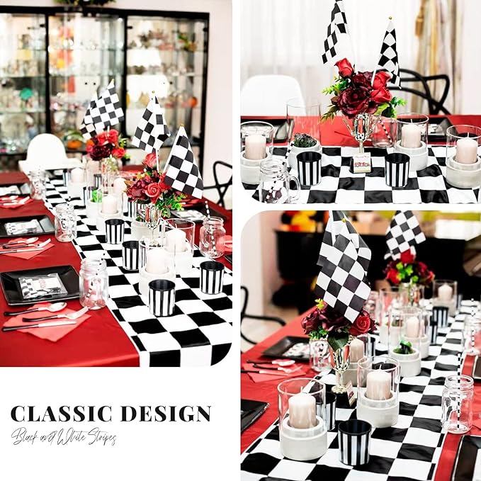 10 Pack Checkered Table Runner Polyester Table Decor Classic Black and White - Image 5