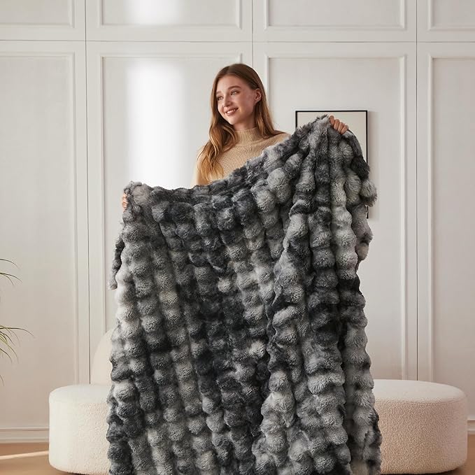 COOVA Faux Fur Throw Blanket for Couch, Cozy Soft and Fuzzy Plush Rabbit Fur - Image 3