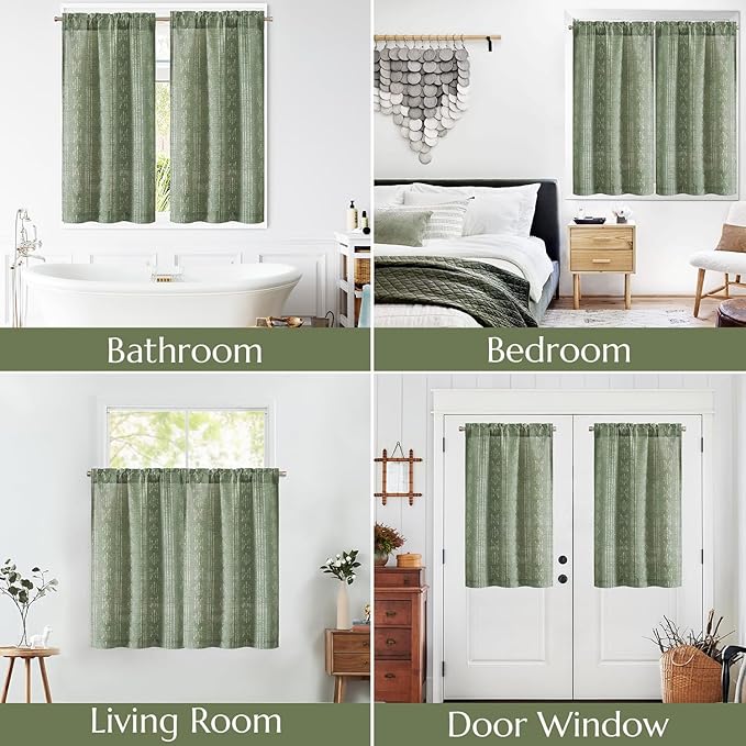 jinchan Boho Kitchen Curtains Linen Tier Curtains 45 Inches Bohemian Cafe Small - Image 6