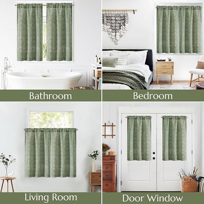jinchan Boho Kitchen Curtains Linen Tier Curtains 45 Inches Bohemian Cafe Small - Image 6