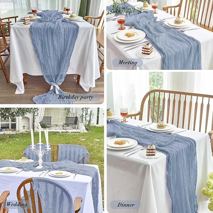 IVAPUPU 6 Pcs Cheesecloth Table Runner - 10ft Dusty Blue Boho Gauze Cheese - Image 6